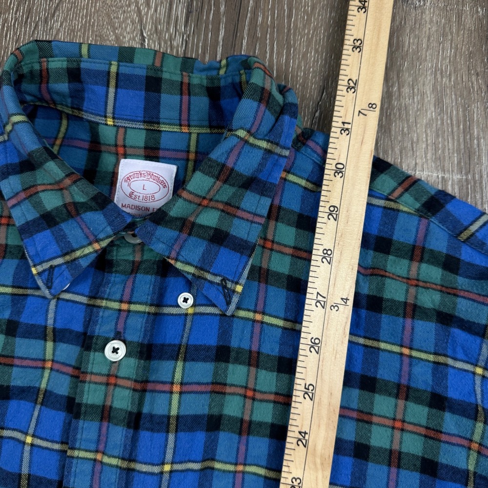 Brooks Brothers Madison Fit Plaid Button Down Shirt Mens Large Blue Green Cotton - Picture 3 of 6